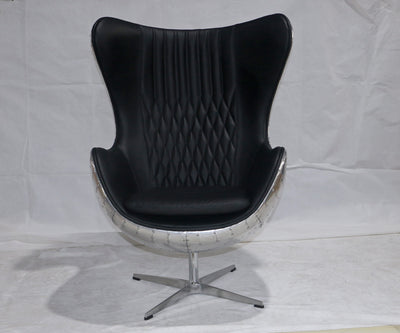 Aviator Egg Chair, Black Real Leather, Diamond Stitching-mityhome- mityhome