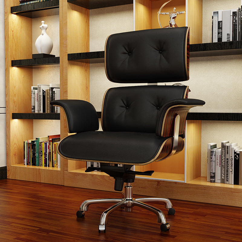 Designer Office Chair, Black Leather – Mityhome - Main Image