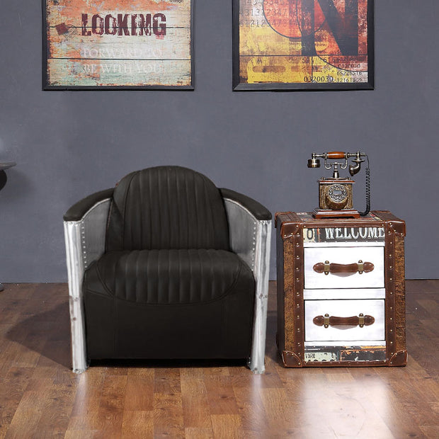 Vintage Aviator Pilot Sofa Armchair, Black/Brown Real Leather-mityhome-Black- mityhome