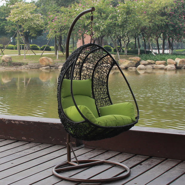 O87 Outdoor Rattan Egg Chair, Black And Red Cushion-mityhome- mityhome