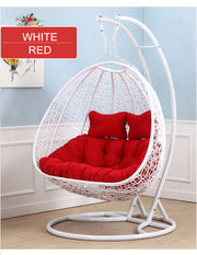O315 Outdoor Rattan Double Seater Egg Hanging Chair, White/ Red Cushion-mityhome- mityhome
