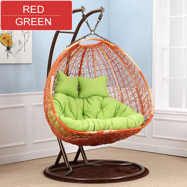 O315 Outdoor Rattan Double Seater Egg Hanging Chair, White/ Red Cushion-mityhome- mityhome