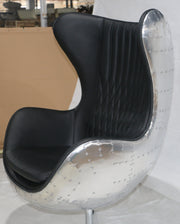 Aviator Egg Chair, Black Real Leather, Diamond Stitching-mityhome- mityhome