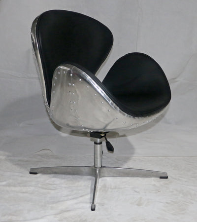 Aviator Swan Chair, Black Genuine leather, Aluminum-mityhome- mityhome