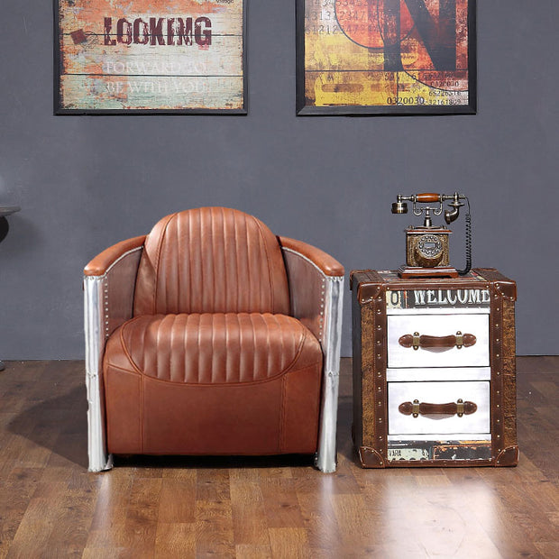 Vintage Aviator Pilot Sofa Armchair, Black/Brown Real Leather-mityhome-Brown- mityhome