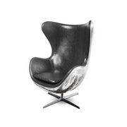 Aviator Egg Chair, Black Real Leather, Aluminum-mityhome- mityhome