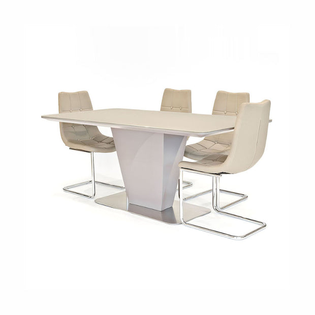Glass Dining Table Set-mityhome-With 4 Cream Seater- mityhome