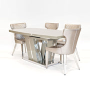 D834 Gold Dinning Table Set-mityhome-With 4 Cream Seater- mityhome