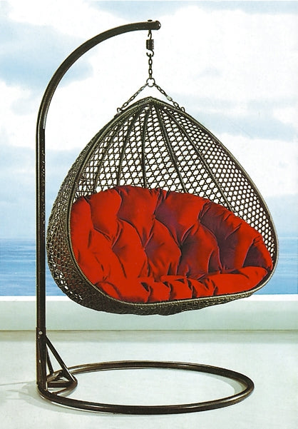 O32 Double Seater Outdoor Hanging Egg Chair, Black/ Red Cushion-mityhome- mityhome